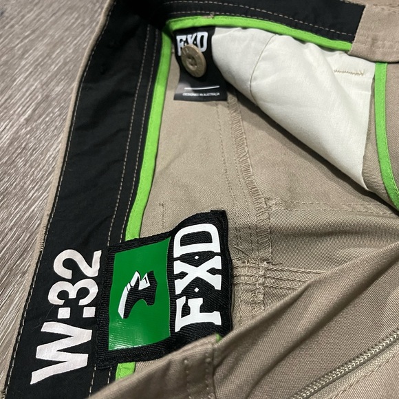 FXD work pants. Tan color dark grey and neon green. Size 32 waist - Picture 10 of 12